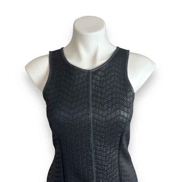 MONTEAU Dress Sz L Black Bodycon Sheath Textured Basketweave Chevron Mini LBD - Picture 9 of 12